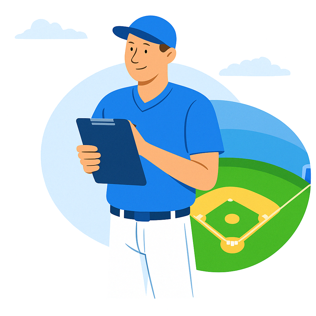 Manager di baseball con campo da gioco